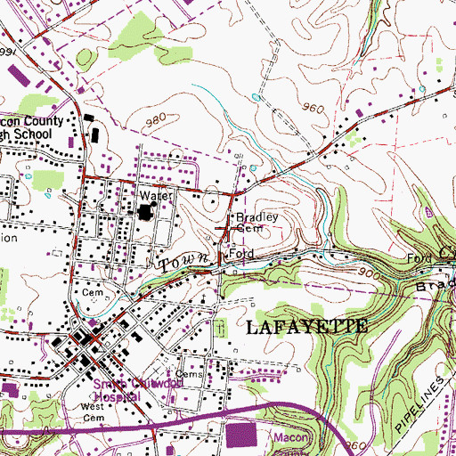 Topographic Map of Bradley Cemetery, TN