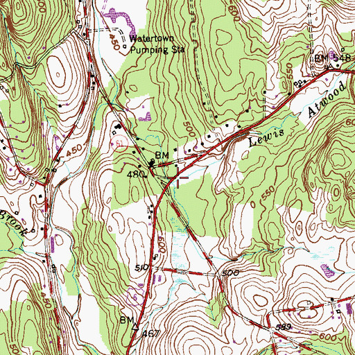 Topographic Map of Lewis Atwood Brook, CT