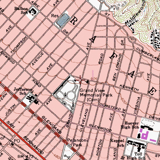 Topographic Map of Second Church of Christ Scientist, CA