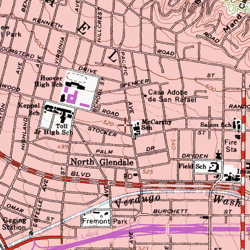 Topographic Map of Temple Sinai, CA