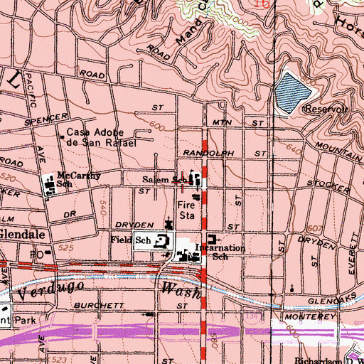Topographic Map of Salem Lutheran Church, CA