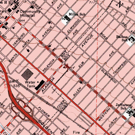 Topographic Map of Church of Christ, CA