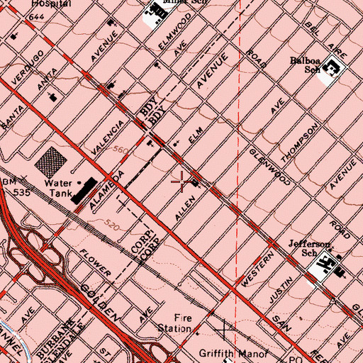 Topographic Map of Saint Matthews Lutheran Church, CA