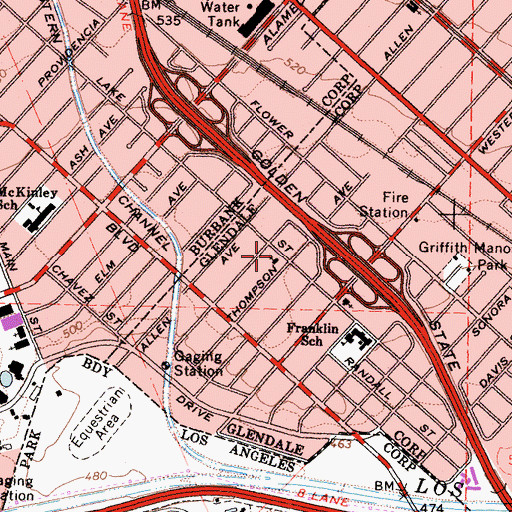 Topographic Map of West Glendale Community Church, CA
