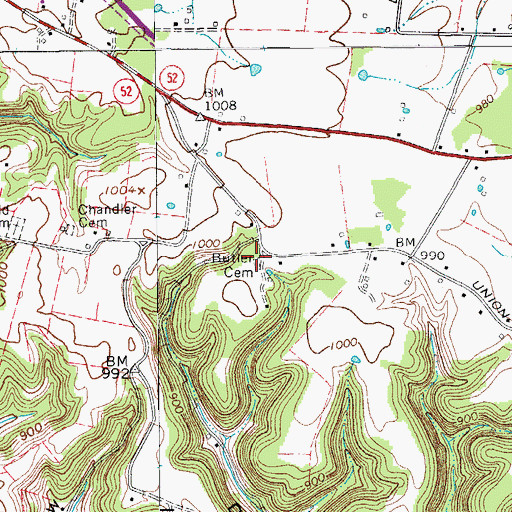 Topographic Map of William Butler Cemetery, TN