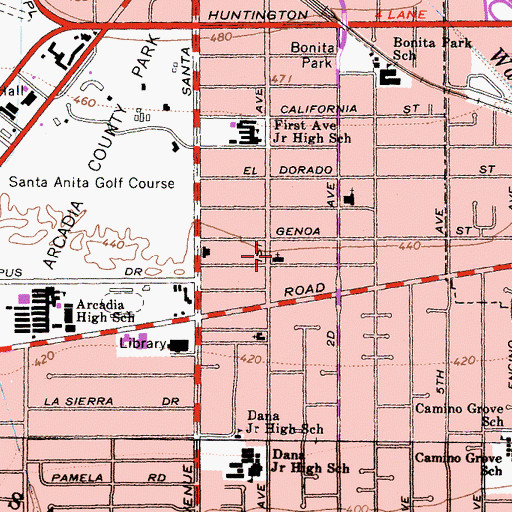 Topographic Map of Arcadia Presbyterian Church, CA