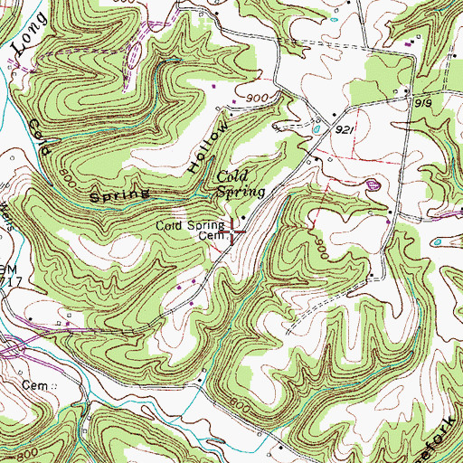 Topographic Map of Cold Springs Cemetery, TN