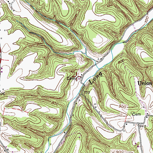 Topographic Map of G T Dalton Cemetery, TN