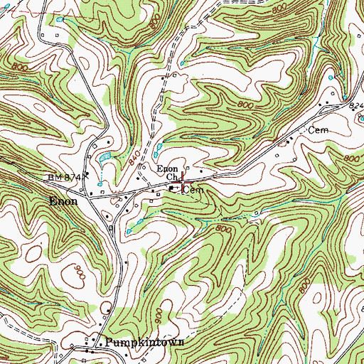 Topographic Map of Enon Cemetery, TN
