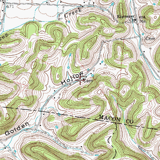 Topographic Map of Chesley Evetts Cemetery, TN