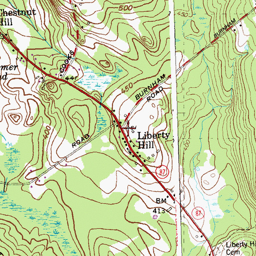 Topographic Map of Liberty Hill, CT