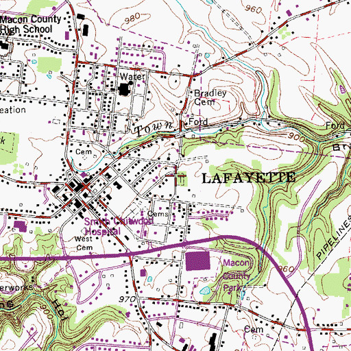 Topographic Map of Lafayette City Cemetery, TN