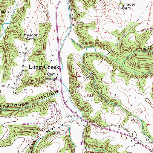 Topographic Map of Long Creek Cemetery, TN