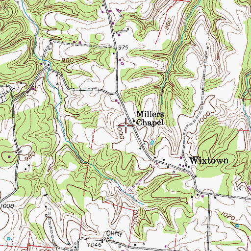 Topographic Map of Millers Chapel Cemetery, TN