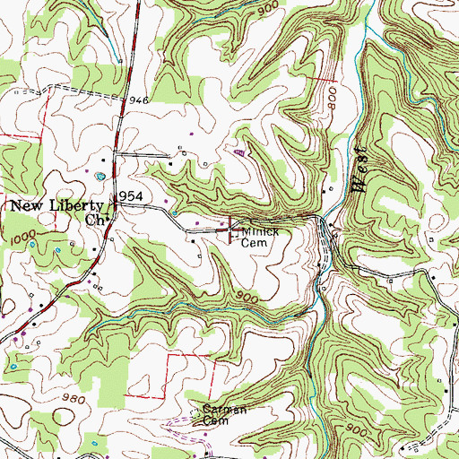 Topographic Map of Lewis Minick Cemetery, TN