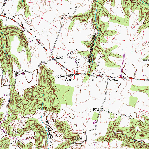 Topographic Map of Mooningham - White - Robertson Cemetery, TN