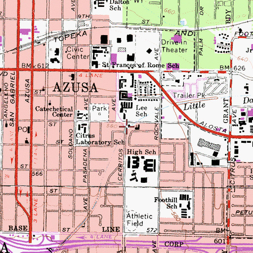 Topographic Map of Emmanuel Baptist Church, CA