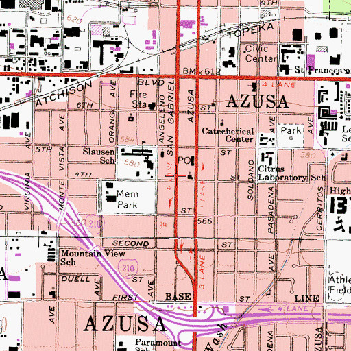 Topographic Map of First Baptist Church, CA