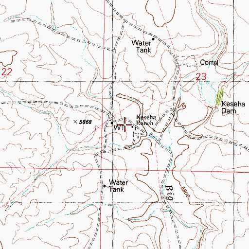 Topographic Map of Keseha Ranch, AZ