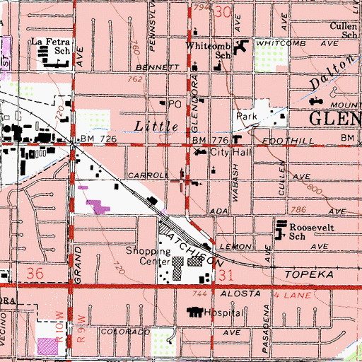 Topographic Map of Glendora Alliance Church, CA