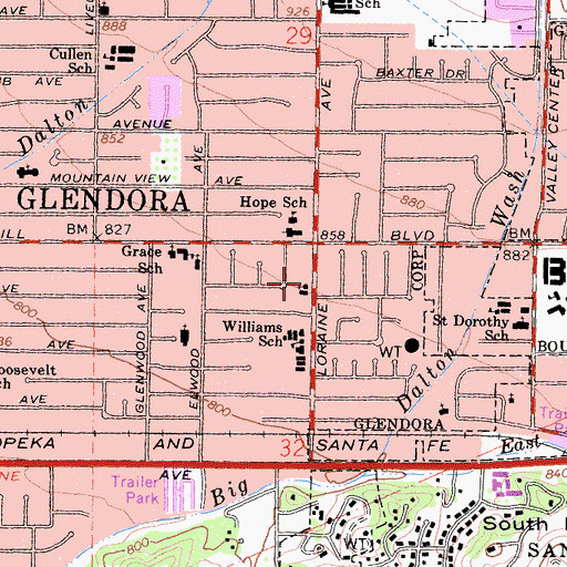 Topographic Map of Loraine Avenue Baptist Church, CA
