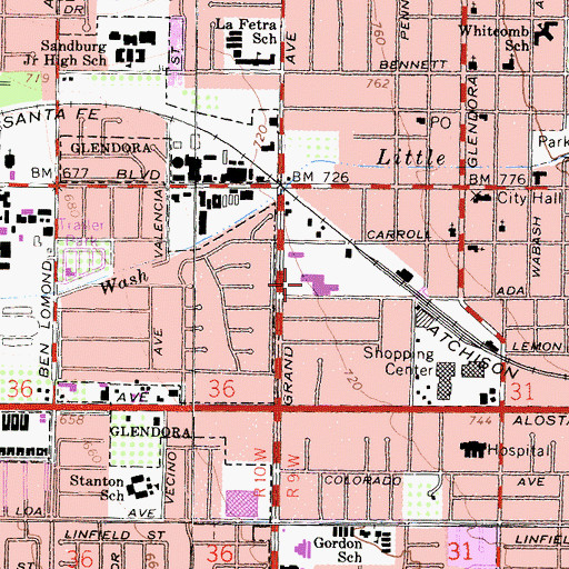 Topographic Map of Foothill Presbyterian Hospital, CA