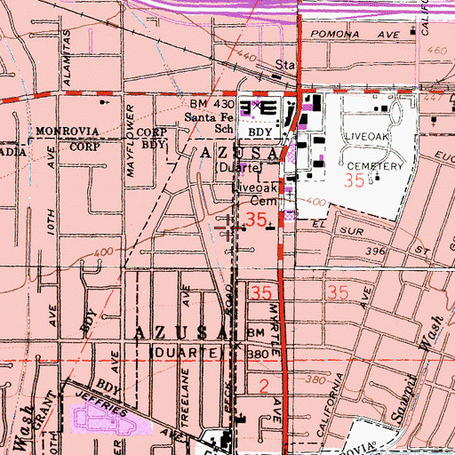 Topographic Map of All Nation's Seventh Day Adventist Church, CA