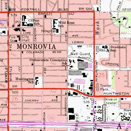 Topographic Map of Immaculate Conception Church, CA