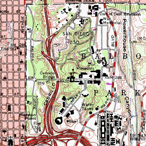 Topographic Map of Old Globe Theater, CA