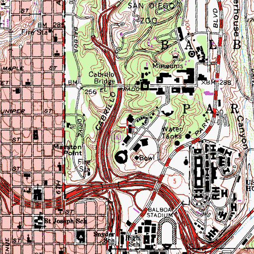 Topographic Map of Marie Hitchcock Puppet Theater, CA