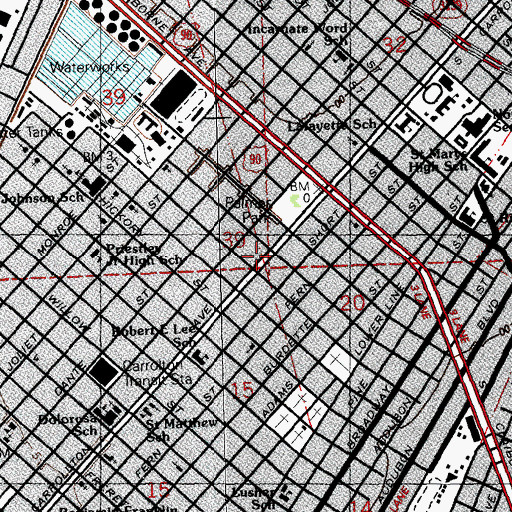 Topographic Map of Carrollton Presbyterian Church, LA