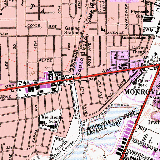 Topographic Map of Arcadia Bible Church, CA