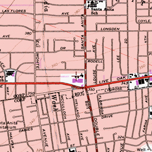 Topographic Map of Arcadia Congregational Church, CA