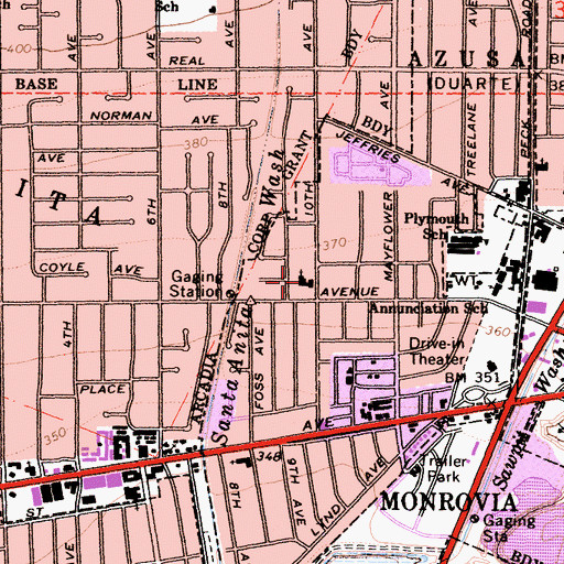 Topographic Map of Village Presbyterian Church, CA