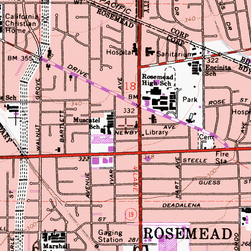 Topographic Map of Rosemead Korean Seventh Day Adventist Church, CA
