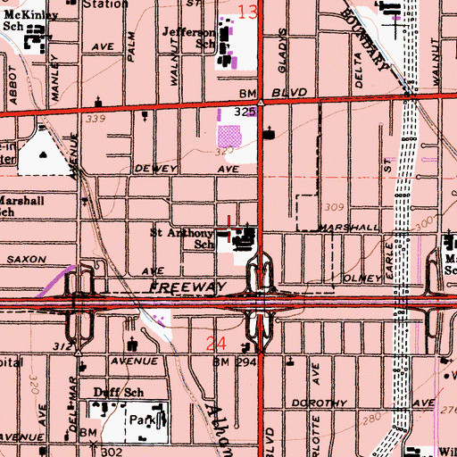 Topographic Map of Saint Anthony's Catholic Church, CA