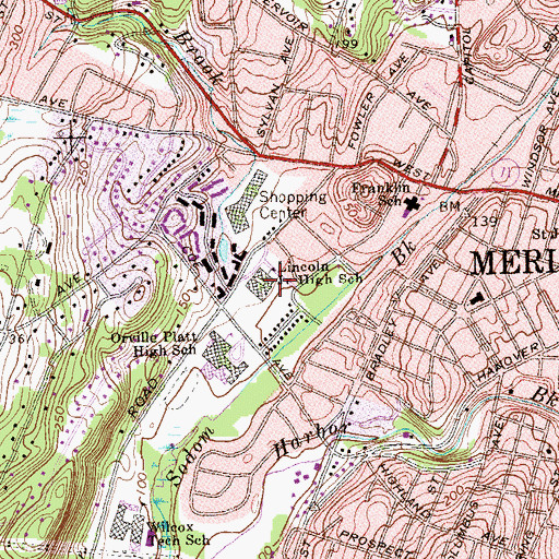 Topographic Map of Lincoln Middle School, CT