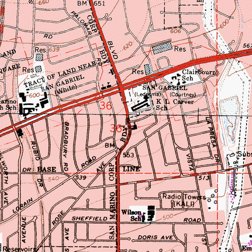 Topographic Map of Trinity Lutheran Church, CA