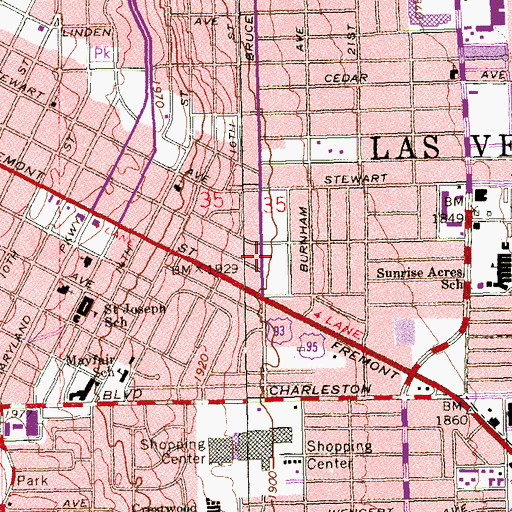 Topographic Map of Howard E Hollingsworth Elementary School, NV