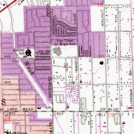 Topographic Map of Jay W Jeffers Elementary School, NV
