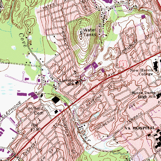 Topographic Map of Mary V Carrigan Middle School, CT