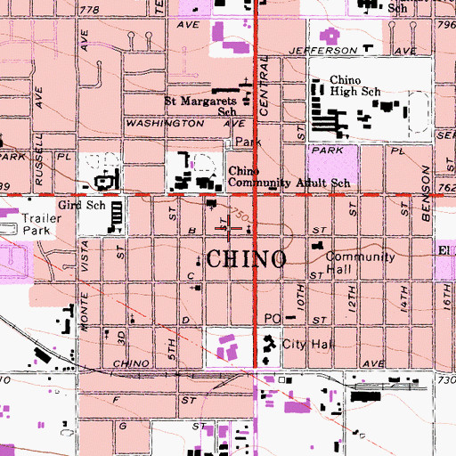 Topographic Map of Chino Spanish Seventh Day Adventist Church, CA