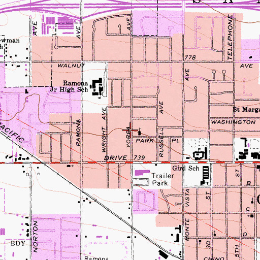 Topographic Map of Portuguese Speaking Seventh Day Adventist Church, CA