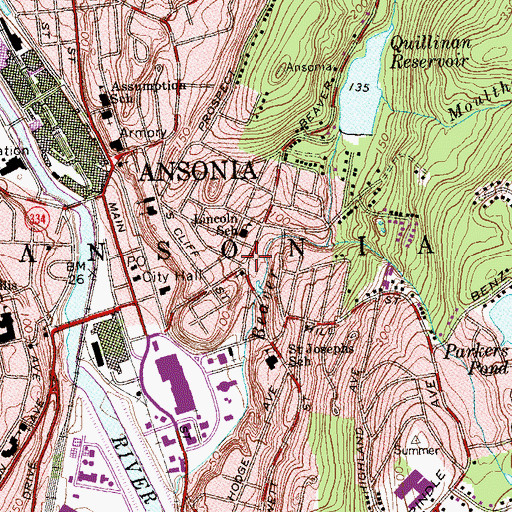 Topographic Map of Lincoln-Hayes School, CT