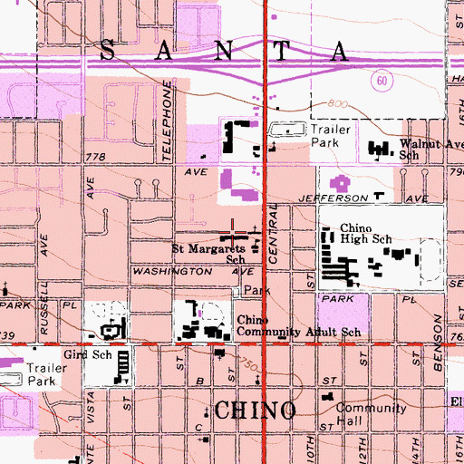 Topographic Map of Saint Margaret Mary Church, CA