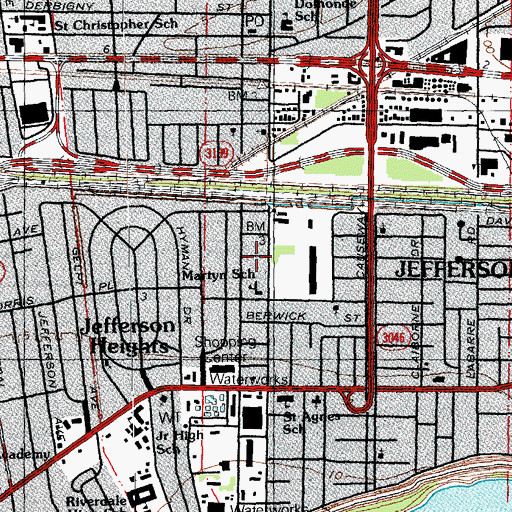 Topographic Map of Jefferson Community School, LA