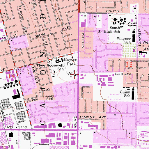 Topographic Map of Anaheim United Methodist Church, CA