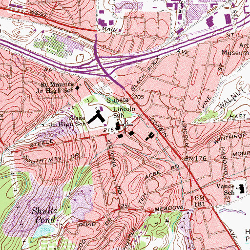 Topographic Map of Lincoln Elementary School, CT