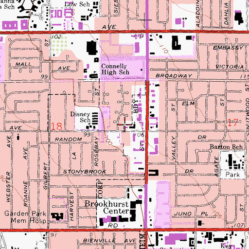 Topographic Map of Faith Lutheran Church of Anaheim, CA