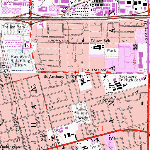 Topographic Map of Saint Anthony Claret Catholic Church, CA